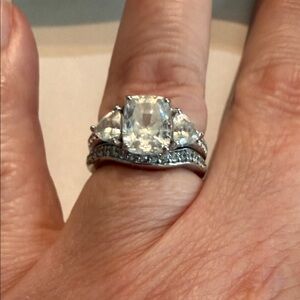 Elegant Sterling Silver Women's Ring size 6 wedding set diamonique